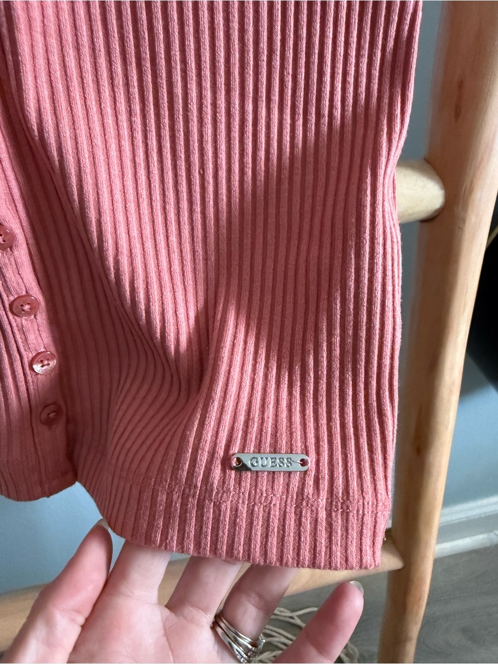 Guess Ribbed Button-Front Mini Dress - Dusty Rose - Picture 3 of 4